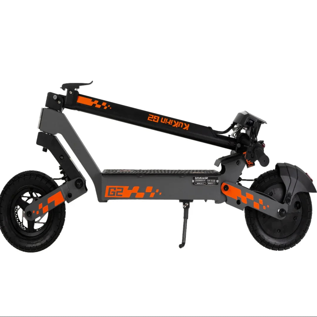 Kugkin G2 electric scooter with orange accents, foldable design, and rugged tires for urban commuting