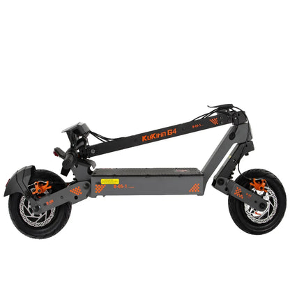 KuKirin G4 electric scooter with orange accents and dual disc brakes on white background