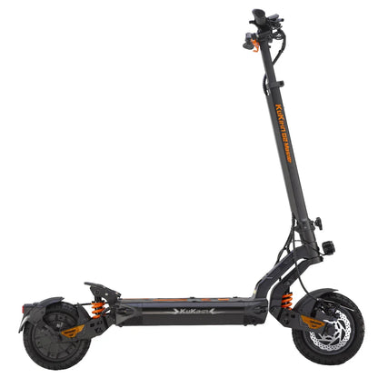 Kukim G2 Master electric scooter with orange suspension, dual wheels, and disc brakes on white background