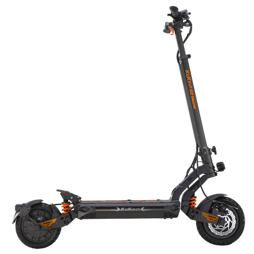 Kukim G2 Master electric scooter with orange suspension, dual wheels, and disc brakes on white background