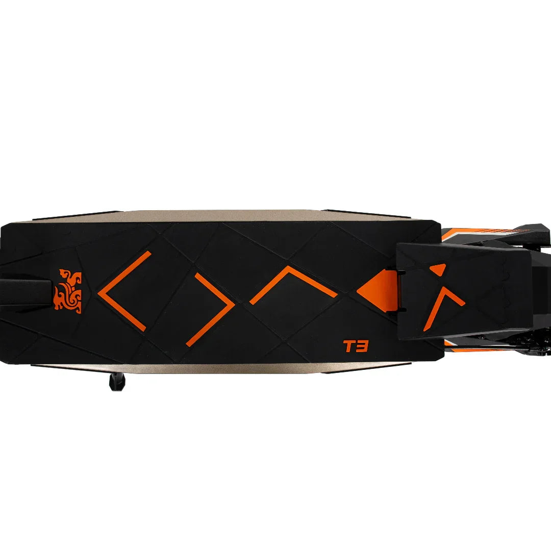 Black and orange gaming headset with geometric design and T3 logo