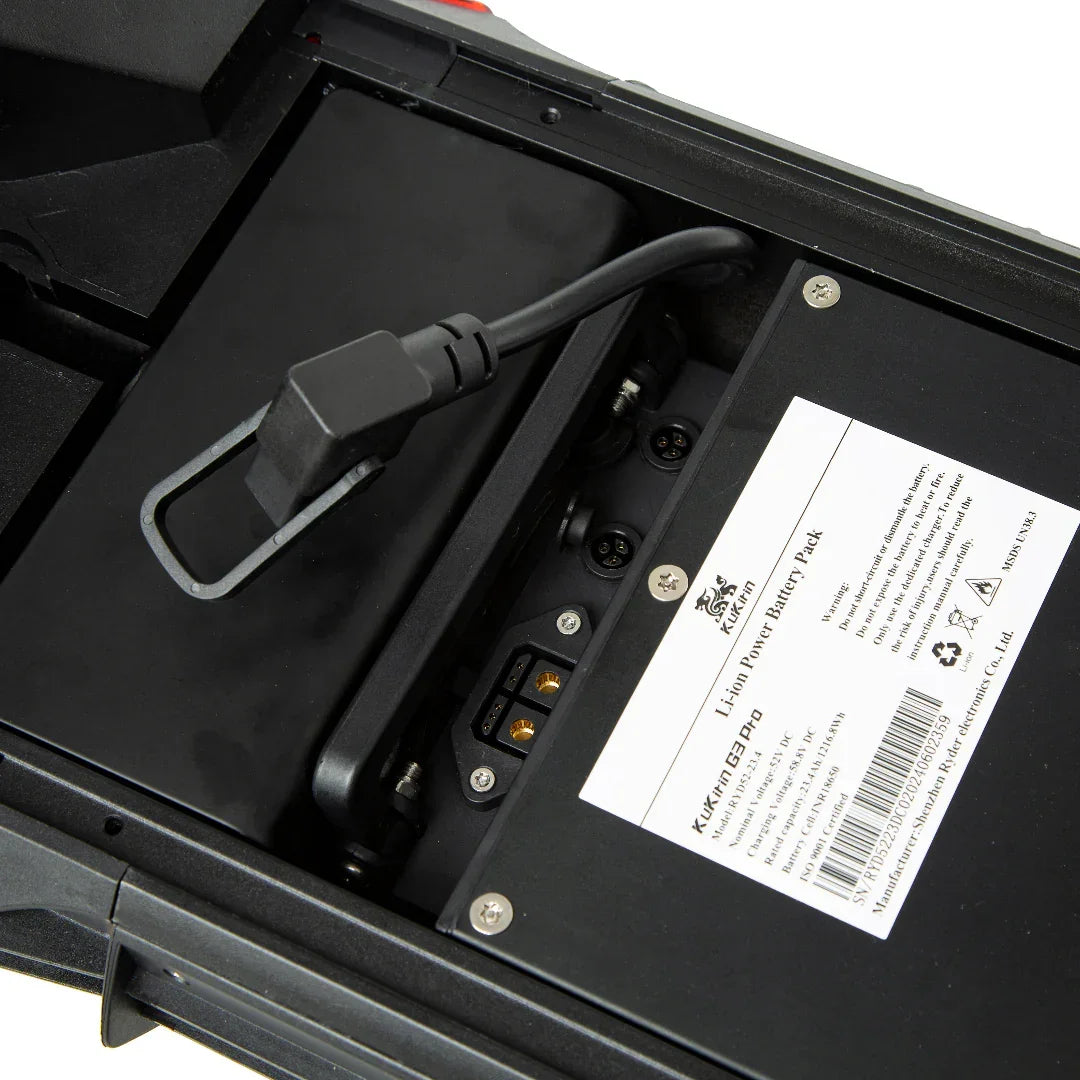 Kukrim G3 Pro Li-ion battery pack with charging port and safety label inside black housing