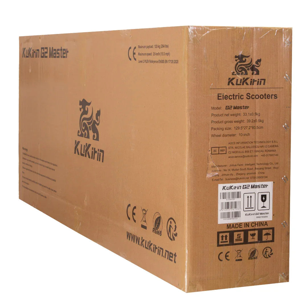KuKirin G2 Master electric scooter packaging box with specs and branding visible